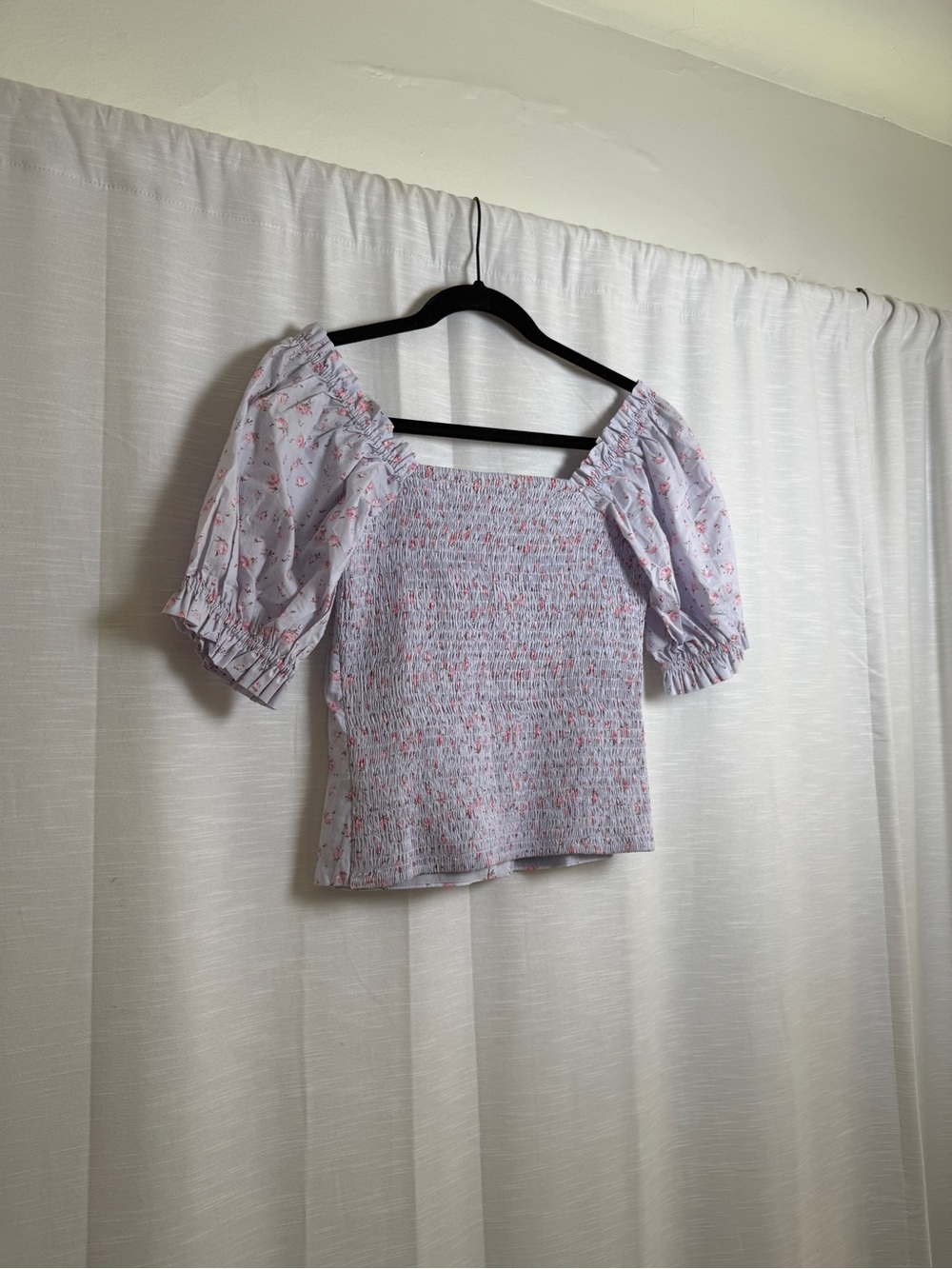 Lucca Los Angeles Blue Pink Floral Puff Sleeve Top Cottagecore | NWT Size XS - Picture 11 of 13